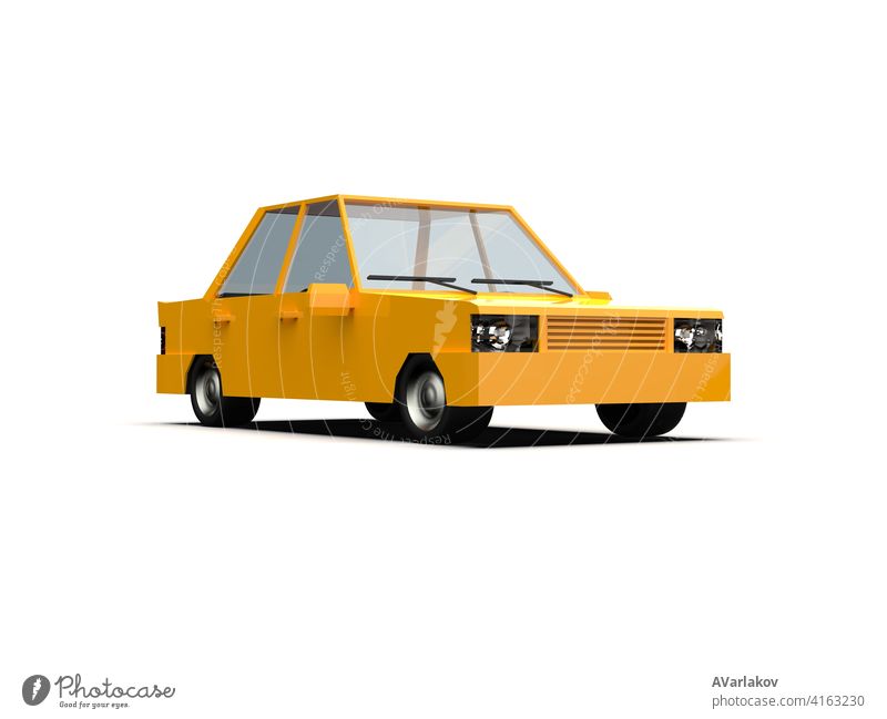 Low Poly Gelb Auto Limousine isoliert auf weißem Hintergrund Großstadt urban Motor Fahrer Infografik Tür Fenster Kapuze Karikatur modern Familie Vorlage