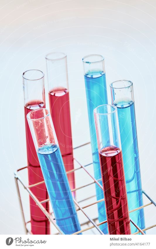 Reagenzgläser mit Farbstoffflüssigkeit in einem Labor. Wissenschaftliches Konzept. forschen wissenschaftlich wissenschaftliche Forschung Kontrolle Prüfung