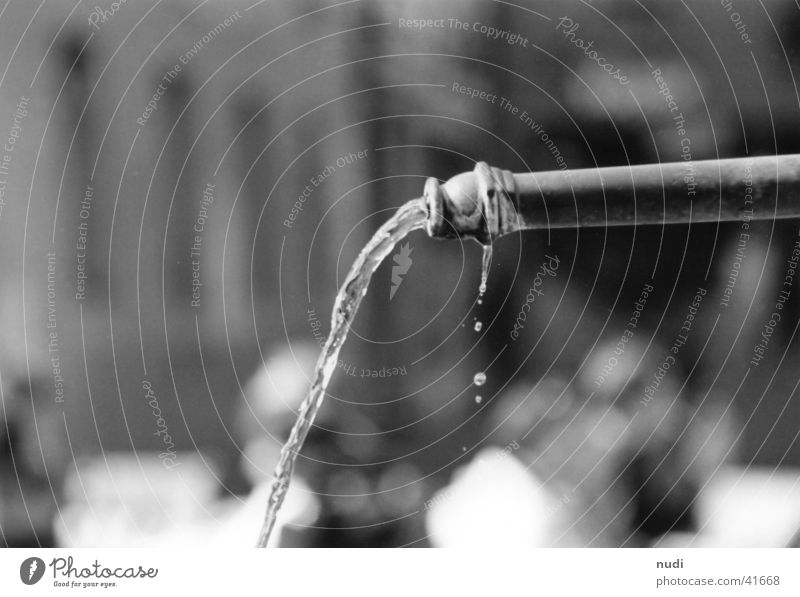 Unser täglich Wasser Brunnen schwarz weiß Unschärfe Linearität Wassertropfen Wasserstrahl Fototechnik Linie Detailaufnahme