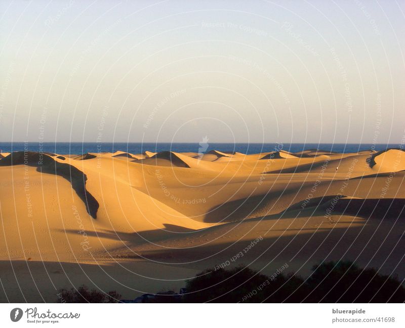 Sanddünen auf Cran Canaria Meer rot Hügel Ferien & Urlaub & Reisen heiß Sonnenuntergang Physik Himmel Stranddüne Wüste Schatten Wärme gold Farbe