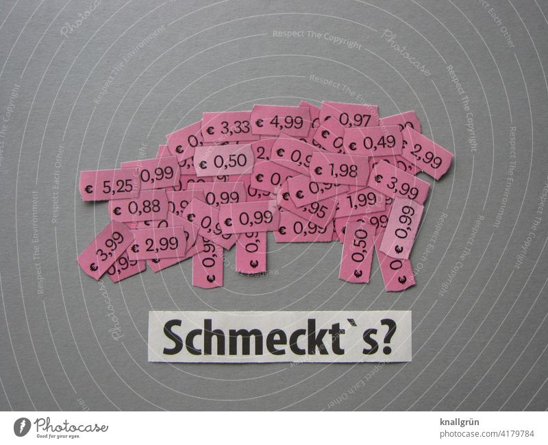 Schmeckt‘s? Schweinefleisch Lebensmittel Ernährung Fleisch Billigfleisch Preisschild Preisdumping Tierwohl Gesunde Ernährung Bioprodukte Farbfoto Nahaufnahme