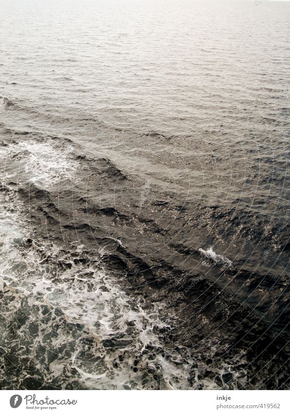 groß, schwarz, stark Urelemente Wasser Wellen Meer Schifffahrt Fähre An Bord bedrohlich dunkel kalt weiß Ferne überall Überfahrt Gischt Meerwasser Wellengang