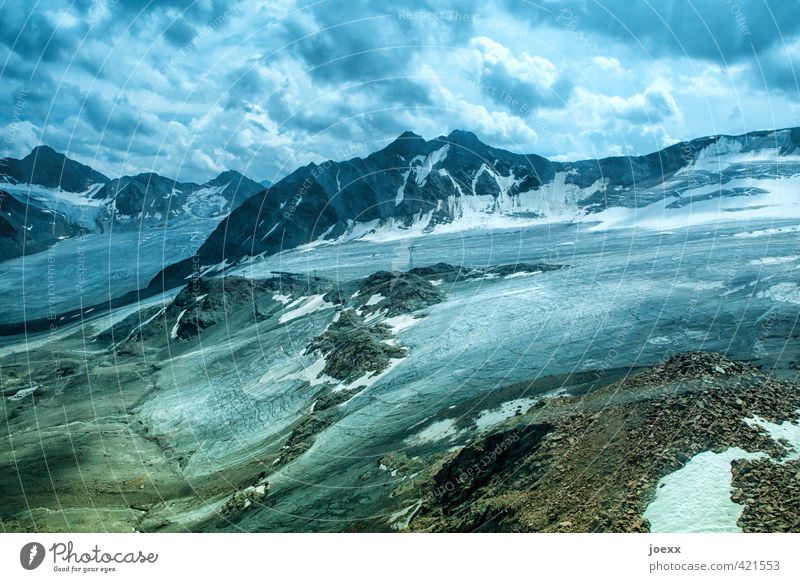 Gletscher-Eis Landschaft Himmel Wolken Klimawandel schlechtes Wetter Frost Schnee Alpen Berge u. Gebirge Gipfel gigantisch groß hoch blau braun grün schwarz