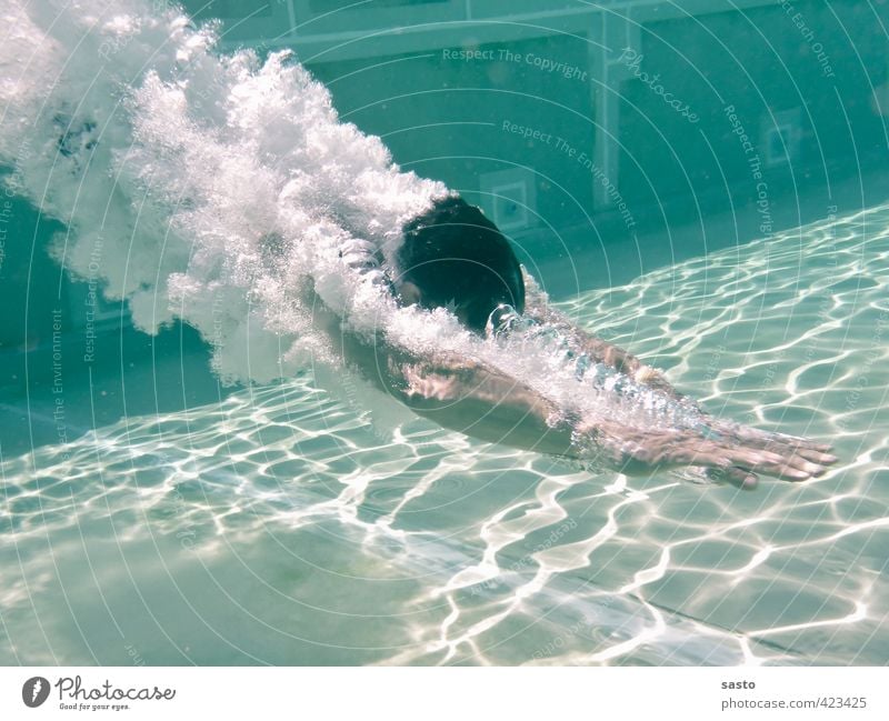 abtauchen maskulin Leben 1 Mensch 30-45 Jahre Erwachsene Sommer Schönes Wetter Wärme Schwimmbad Wasser Schwimmen & Baden sportlich Coolness Fröhlichkeit frisch