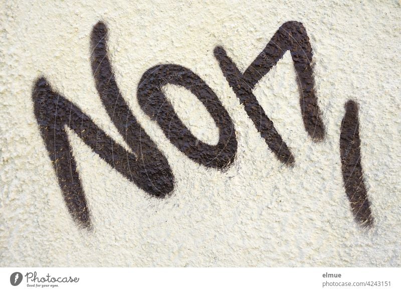 NON  steht in schwarzen Buchstaben an der grauen Wand non nicht Graffito Schrift Hauswand non-binary nona hora lateinisch französisch Geschlechtsidentität
