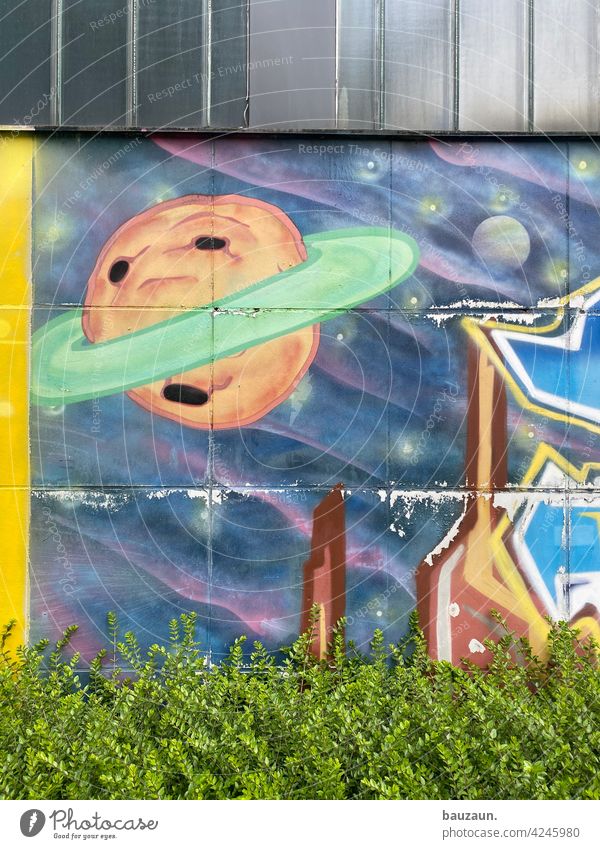 weltall. Weltall Planet Graffiti Raumfahrt Farbfoto Himmelskörper & Weltall Astronomie Wand Wandbilder Fassadengestaltung Fassadenverkleidung Busch