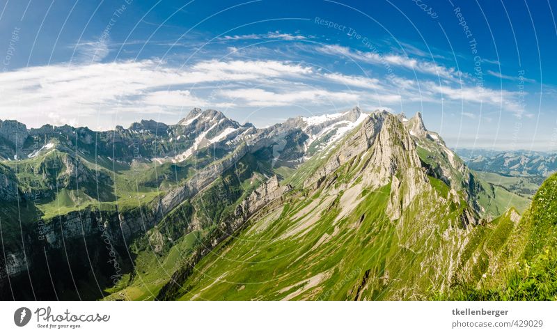 Alpstein Schäfler Sommer Berge u. Gebirge Klettern Bergsteigen Natur Landschaft Wolken Wiese Alpen Abenteuer Ferien & Urlaub & Reisen Tourismus Tradition gipfel