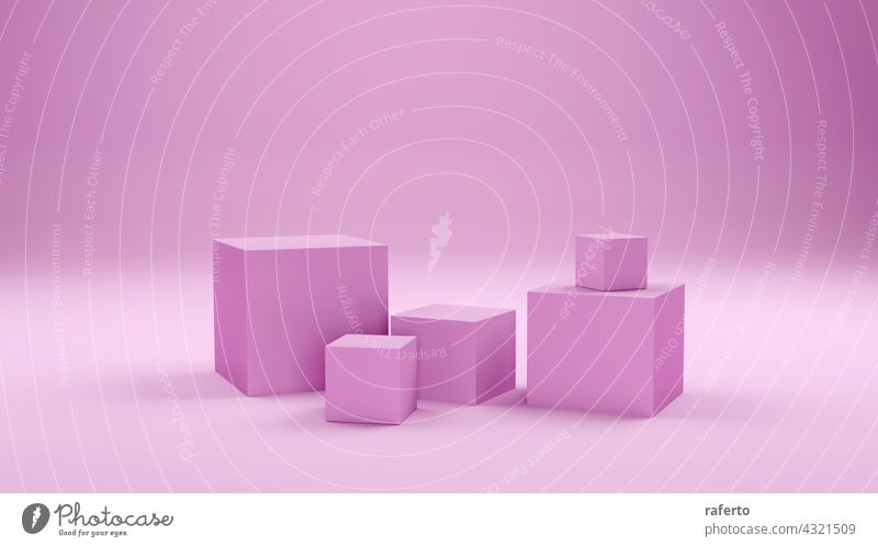 Geometrische rosa Form abstrakten Hintergrund. 3d Rendering. Würfel Produkt blanko leer Grafik u. Illustration weiß geometrisch modern Anzeige Podest Szene