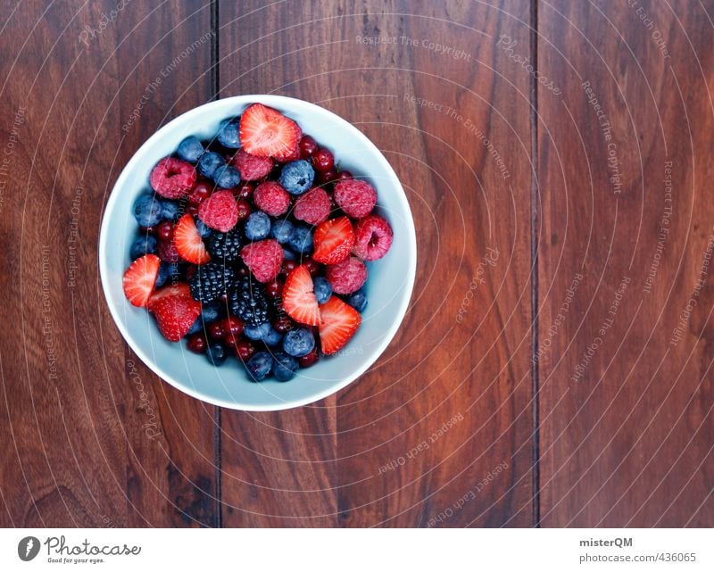 Vitaminbunt. Kunst ästhetisch Zufriedenheit Frühstückstisch Müsli Frühstückspause Schalen & Schüsseln Holztisch Himbeeren Blaubeeren Brombeeren Erdbeeren