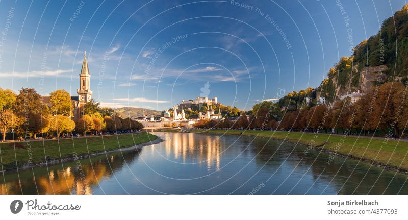 Salzburg im goldenen Herbst Österreich Außenaufnahme Farbfoto Landschaft Salzach Festung Hohensalzburg Panorama (Aussicht) Ferien & Urlaub & Reisen Tourismus