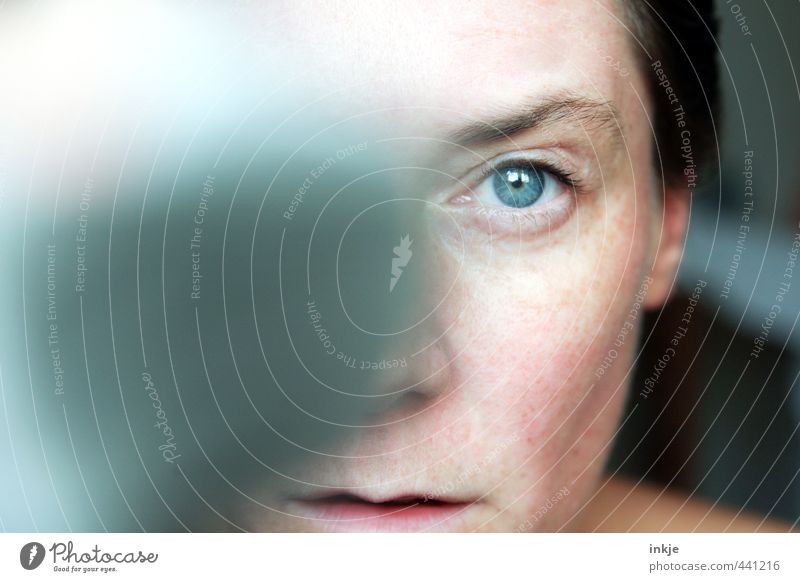 Nahaufnahme blaues Auge Frau Gesicht Erwachsene Leben 1 Mensch 30-45 Jahre Dingsbums Fleck Dinge Blick Gefühle gewissenhaft ernst Genauigkeit Identität Störung