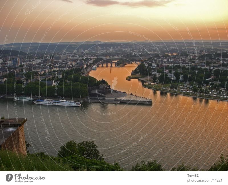 Deutsches Eck Koblenz Sonnenuntergang Mosel (Weinbaugebiet) historisch Rhein Himmel