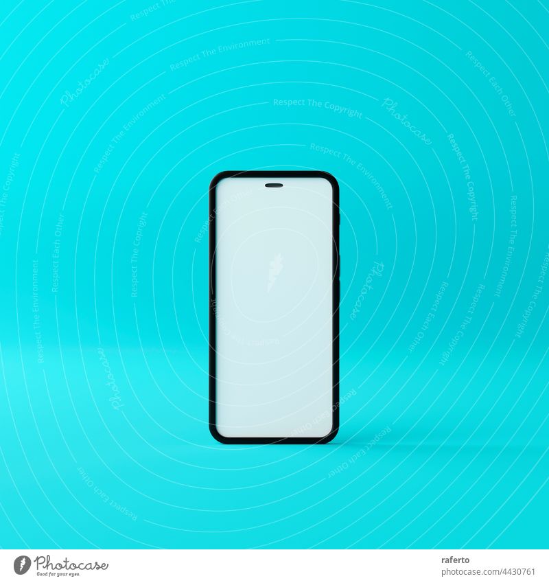 Smartphone-Mockup mit leerem weißen Bildschirm auf grünem Hintergrund. 3D Render Attrappe Telefon Mobile 3d Anzeige Gerät Handy-Mockup realistisch