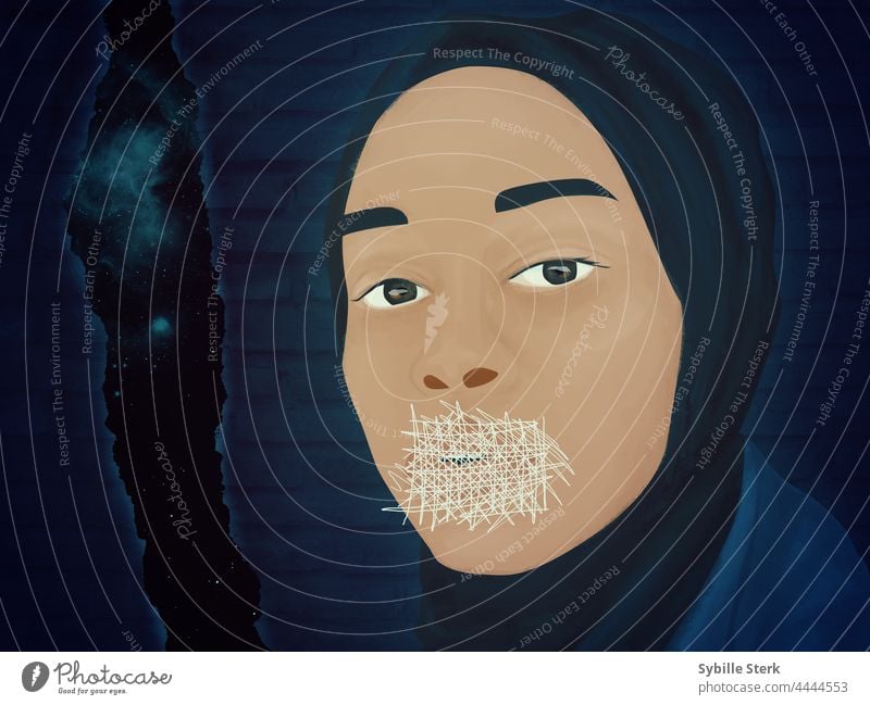 Zukunft gestrichen Riss Raum Raumfahrt muslimisch muslimische Frau schallgedämpft misogyn Sexismus Islam Kopftuch Hijab Bestrafung Einschränkung