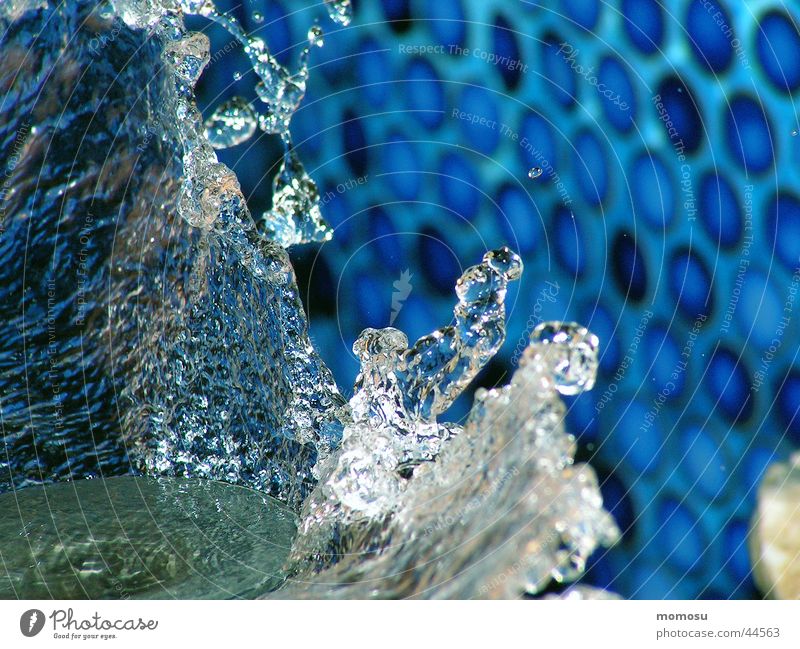 glasklar Skulptur Springbrunnen nass Wasser Wassertropfen Becken Fliesen u. Kacheln blau Glas Klarheit