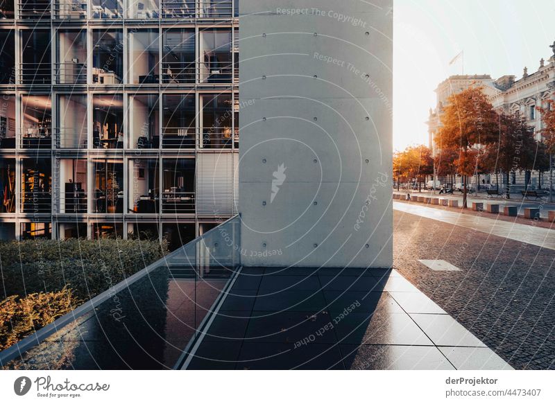 Reichstag am Morgen im und Paul-Löbe-Haus Herbst Berlin-Mitte Sandstein Beton Zentralperspektive abstrakt Muster Strukturen & Formen Schönes Wetter