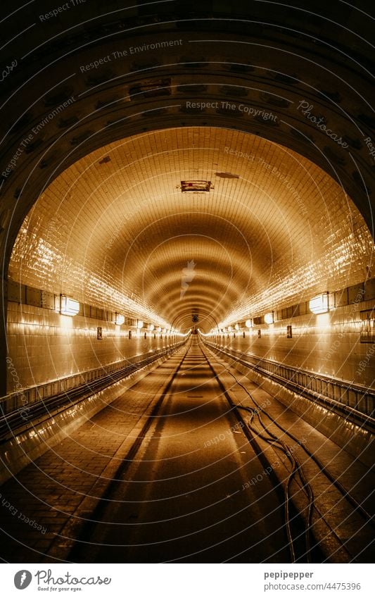 alter Elbtunnel Alter Elbtunnel Sankt Pauli-Elbtunnel Hamburg Tunnel Straße Innenaufnahme Licht Kunstlicht historisch dunkel Architektur unterirdisch