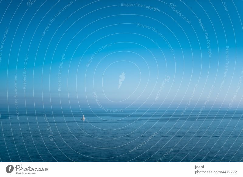 Das weite nebelige Meer und ein einsames Segelboot Weite Nebel Ozean Ostsee Segelschiff blau Wasser Ferien & Urlaub & Reisen Himmel Freiheit Horizont Windstille