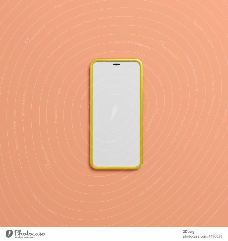 Ein Smartphone mit leerem Bildschirm auf rosa Hintergrund. 3d Illustration Anzeige elektronisch Attrappe App Gerät Mobile Telefon blanko vereinzelt modern