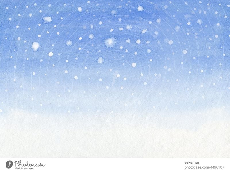 Schnee Aquarell mit Textfreiraum Weihnachten Hintergrund abstrakt abstrakter Hintergrund Schneeflocken Winter winterlich Himmel Farbverlauf Farbe