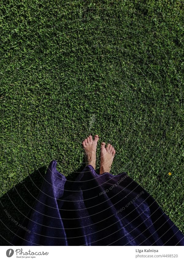 nackte Füße im Gras Foto von oben aufgenommen Fuß Barfuß Zehen Mensch Frau Sommer Natur Farbfoto Beine Erholung Außenaufnahme dreckig Ferien & Urlaub & Reisen