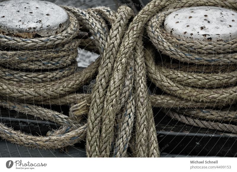 Schiffstaue Tau Seil Seile Farbfoto Menschenleer Schifffahrt maritim Nahaufnahme Fischerboot festmachen festbinden Festmacherleine Fischkutter anlegen