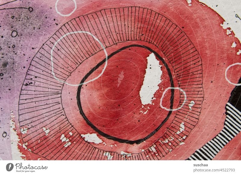 gemalt, rot mit spirale abstrakt gezeichnet Strukturen & Formen Muster Kunst Farbe Design Kreativität Hintergrundbild Striche Kreis Spirale gemustert weiss