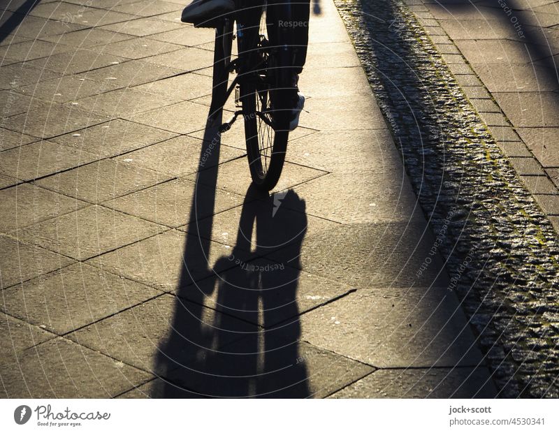 Leichtigkeit | mit dem Fahrrad in der Abendsonne Fahrradfahren Verkehrsmittel Wege & Pfade Bürgersteig Gegenlicht Mobilität Sonnenlicht Silhouette Wärme