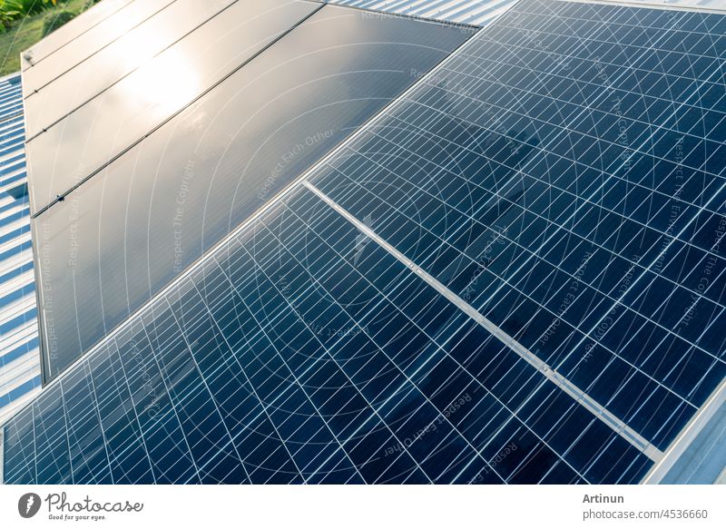 Sonnenkollektoren oder Photovoltaikmodule. Sonnenenergie für grüne Energie. Nachhaltige Ressourcen. Erneuerbare Energie. Saubere Technologie. Solarzellenpaneele nutzen das Sonnenlicht als Quelle für die Stromerzeugung.