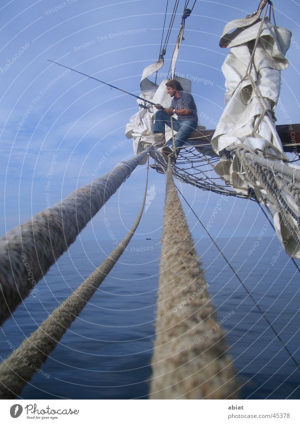 entspannung pur Angeln Segeln Erholung Segelschiff Meer Schifffahrt Wasser Ostsee Himmel Seil Netz