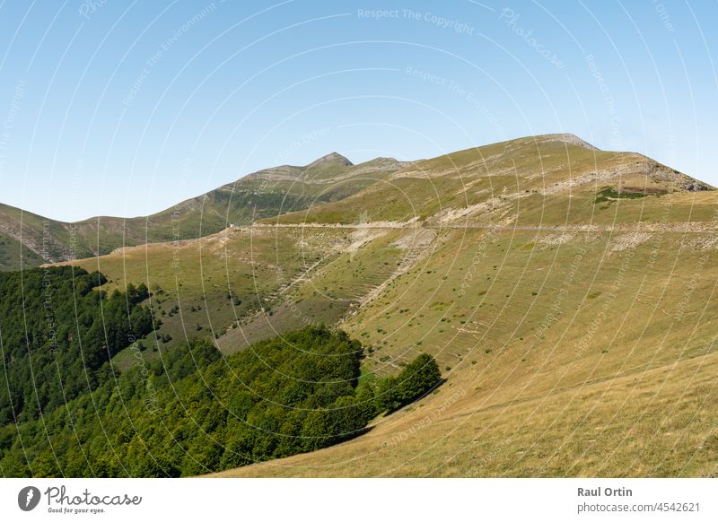 Erstaunlich Berge Landschaft bei Sonnenuntergang.Travel background.Mount Larrau in den Pyrenäen, in der Nähe Irati Wald zwischen Spanien Frankreich Grenze.