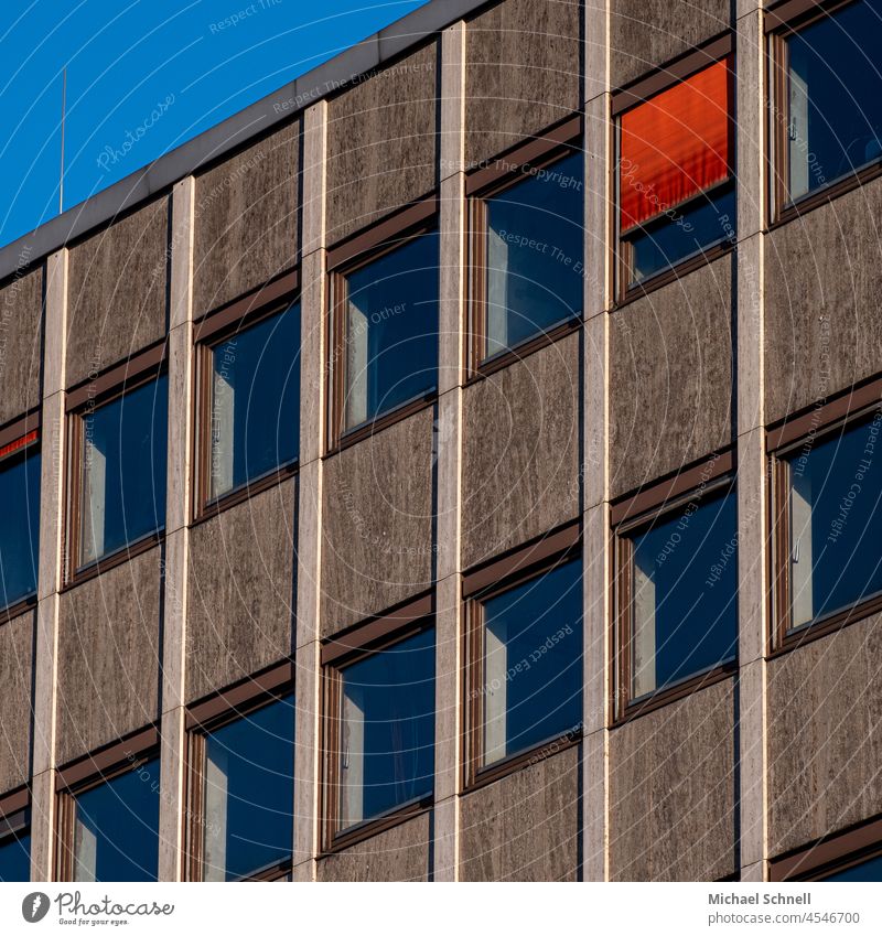 Sonnenschutz sonnenschutz Rollo Rolladen orange Fenster Rollladen Jalousie Haus Strukturen & Formen Außenaufnahme Architektur Gebäude Büro Bürogebäude