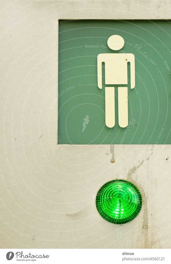 Piktogramm - Männer - und ein grüner Leuchtknopf / grünes Licht Mann männlich Geschlechtertrennung Toilette frei Schilder & Markierungen Hinweisschild Zeichen