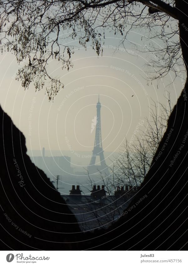 Hazy Paris Sightseeing Städtereise Frankreich Europa Stadt Hauptstadt Turm Sehenswürdigkeit Wahrzeichen Tour d'Eiffel Kraft Schwarzweißfoto Außenaufnahme