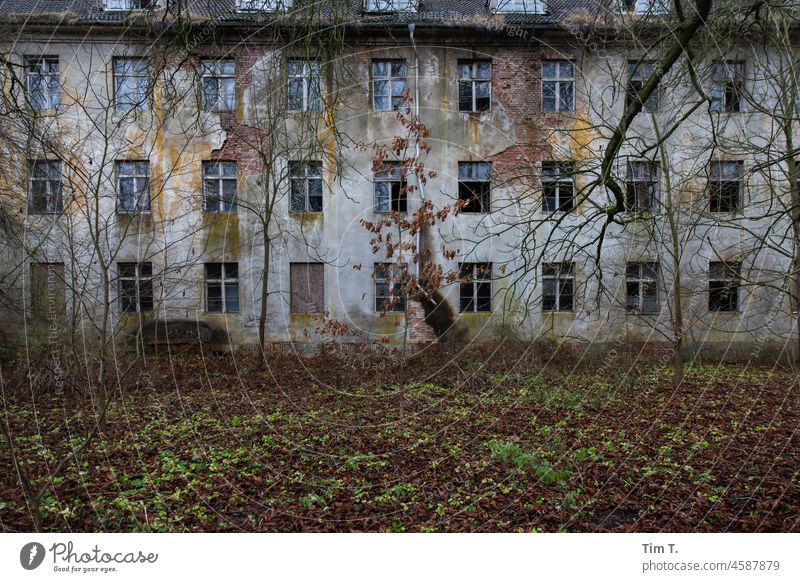 eine alte verlassene Kaserne in Brandenburg Ruine Winter Menschenleer Tag Architektur Fenster kalt Außenaufnahme Haus Gebäude Bauwerk Farbfoto Fassade Verfall