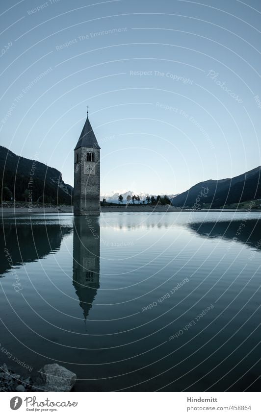 St. Katharina (1) Tourismus Sommer Schönes Wetter Hügel Alpen Berge u. Gebirge Gipfel Schneebedeckte Gipfel Wellen Küste Seeufer Reschensee Kirche Turm Bauwerk