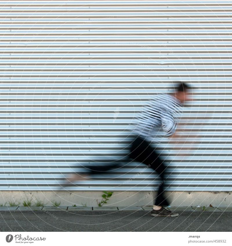 Zum Weglaufen Sport Mensch maskulin Junger Mann Jugendliche Körper 1 Fassade Streifen Bewegung rennen außergewöhnlich Geschwindigkeit Stress Wege & Pfade Ziel