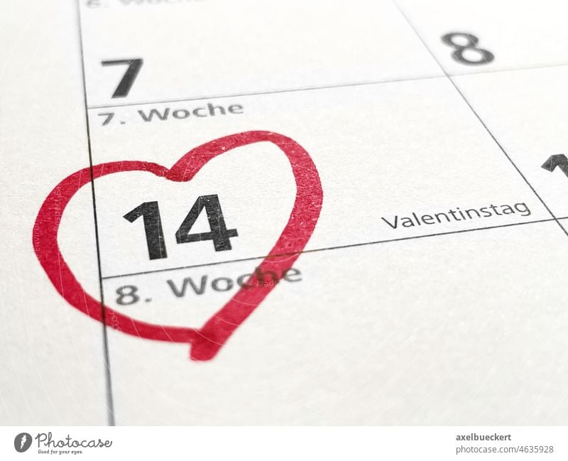 am 14. Februar ist Valentinstag Kalender Herz Liebe Romantik Markierung rot Erinnerung Feiertag Feste & Feiern Tag Datum Nahaufnahme