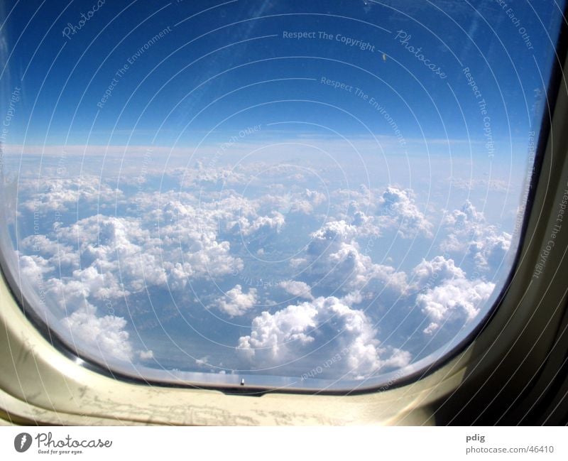 über den Wolken Ferien & Urlaub & Reisen Luftverkehr Fenster Flugzeug Glas fliegen hoch kalt Niveau Luftaufnahme