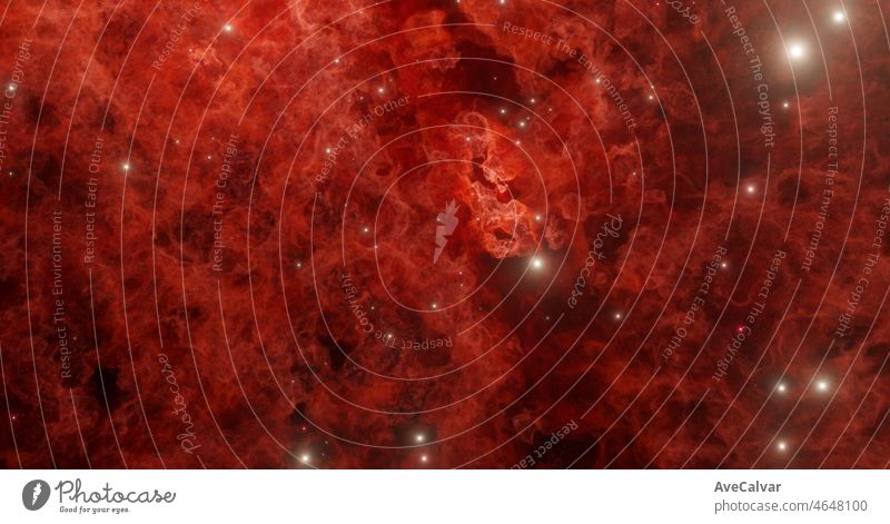 Bunte Raum Hintergrund rot Nebel, Sternenstaub und Sterne.Universum mit Sternen, Nebel und Galaxie gefüllt.Panorama-Aufnahme, breites Format.Artwork Hintergrund 3D-Illustration, digitales Bild mit Kopie Raum
