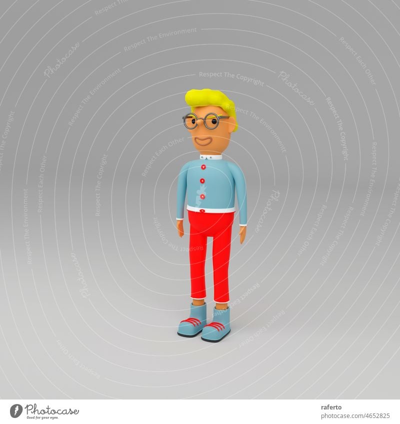 3D-Illustration von niedlichen Cartoon-Geschäftsmann mit Brille in blauem Hemd, isoliert auf weißem Hintergrund. Person 3d Arme Unternehmen Emotion Unternehmer