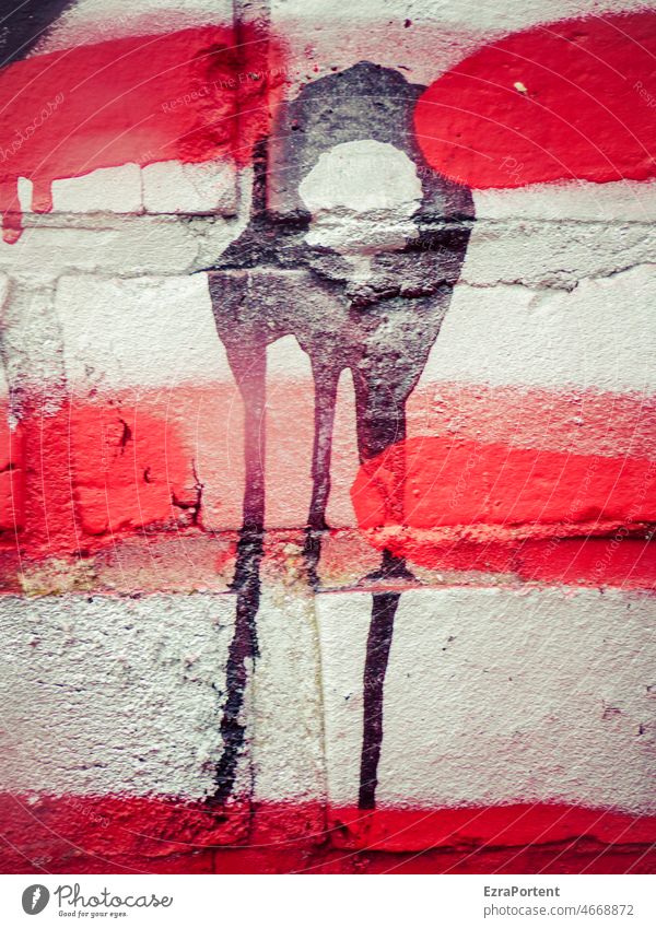 Wandgestaltung Graffiti Fassade Mauer Farbe Zeichen rot weiß schwarz abstrakt Design Schmiererei sprayen Wandmalereien trashig