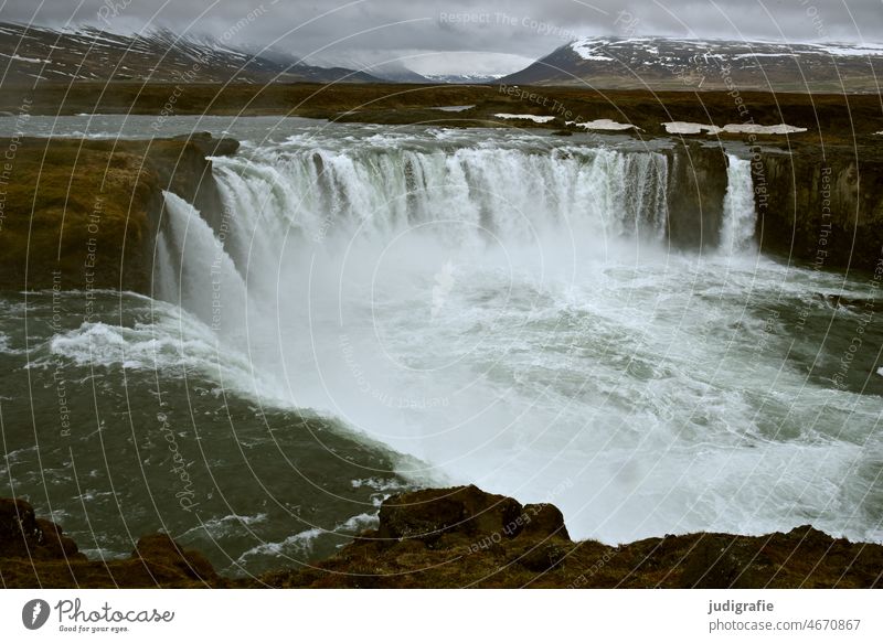 Island Wasserfall Godafoss Godafoss-Wasserfall Landschaft Natur Fluss mächtig atemberaubend Felsen Kraft Umwelt Urelemente natürlich fließen wild kalt