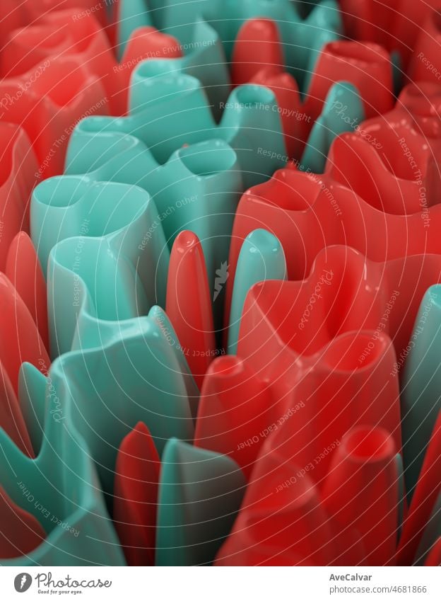 Twisted Korallen grün cremige Oberfläche Textur Muster shape.Template für die Präsentation, Logo, banner.Two Farben, geometrische Formen, einfache Mockup, minimale Design-Elemente, abstrakte 3D-Render der Zusammensetzung.