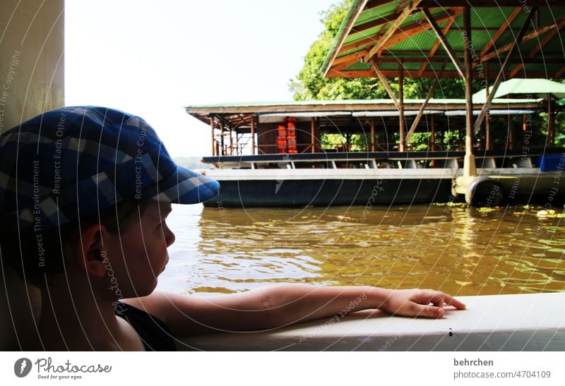 abenteurer Regenwald Costa Rica Junge Kindheit Sohn Familie & Verwandtschaft Fernweh Abenteuer Ausflug Ferien & Urlaub & Reisen Karibik cahuita Boot Bootsfahrt