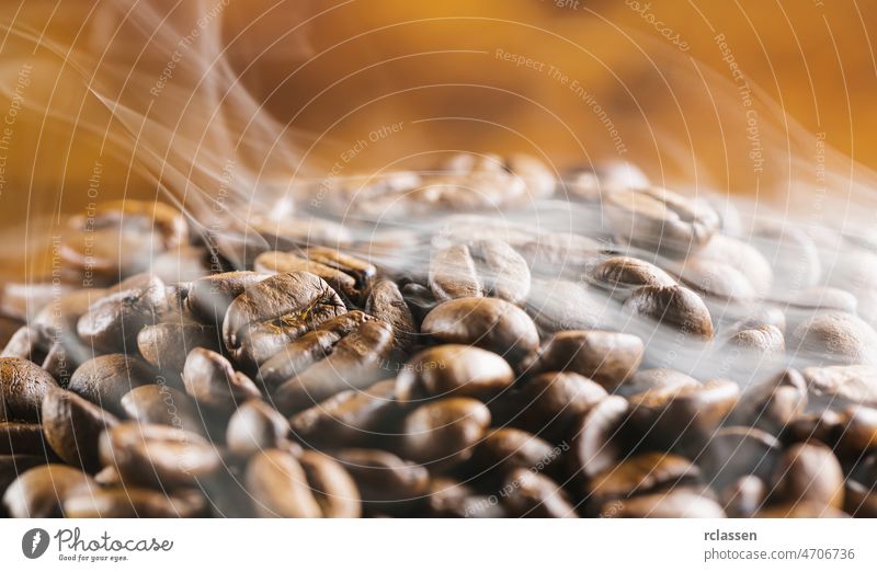 heißer Bohnenkaffee mit Dampf Aroma braun Café Verdunstung Espresso Cappuccino genießen Geruch essen frisch geschmackvoll Kaffee-Aroma Kaffeebohnen Frühstück