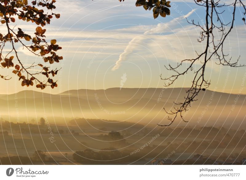 HerbstlicherSonnenaufgang ruhig Ferien & Urlaub & Reisen Ferne Berge u. Gebirge wandern Natur Landschaft Himmel Wolken Sonnenuntergang Schönes Wetter Nebel Baum