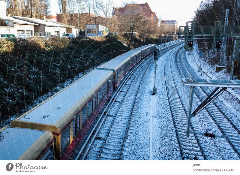 Verschneite Gleise der S-Bahn Schienenverkehr Berlin Prenzlauer Berg Personenverkehr Öffentlicher Personennahverkehr Hauptstadt Verkehrsmittel Schienennetz