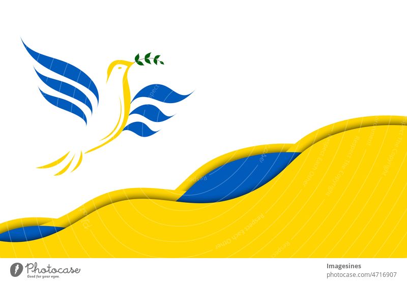lineare Silhouette Taube mit einem Olivenzweig in den Farben der  ukrainischen Flagge. Friedenstaube in Form der ukrainischen Flagge blau und  gelb im Kampf für den Frieden. Unterstützen Sie die Ukraine. Abbildung 