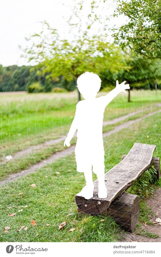 Wenn ein Mensch fehlt: Eine leere Fläche in Menschenform eines Kindes auf einer Parkbank Herbst Vergänglichkeit sterben Tod Natur Umwelt Akzeptanz Vertrauen